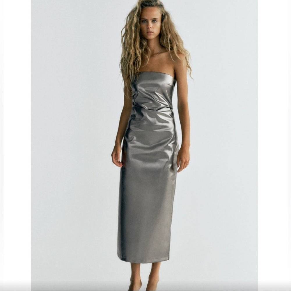 NWT Zara Metallic Strapless Maxi Dress